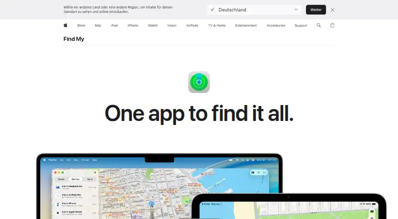 Apple Find My's website