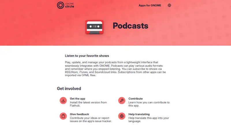 The GNOME Podcasts homepage