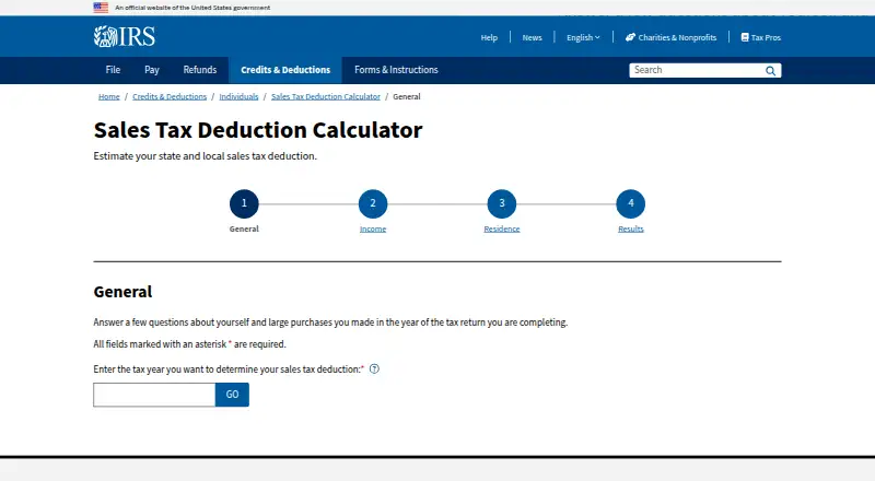 Sales Tax Deduction Calculator's website