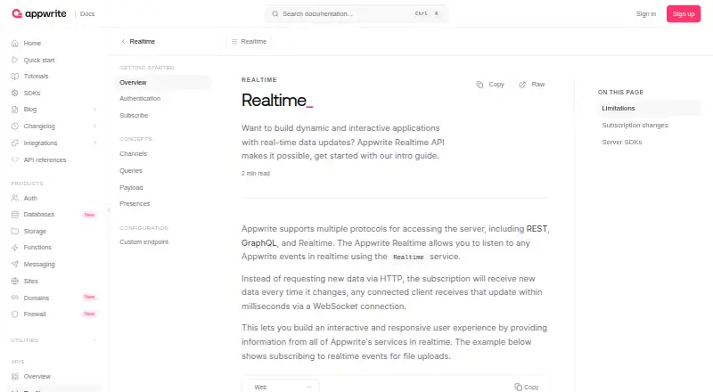 Appwrite Realtime's website