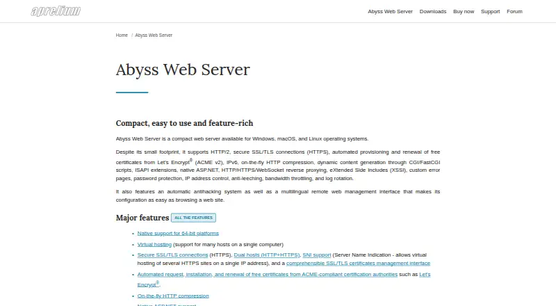 Abyss Web Server's website