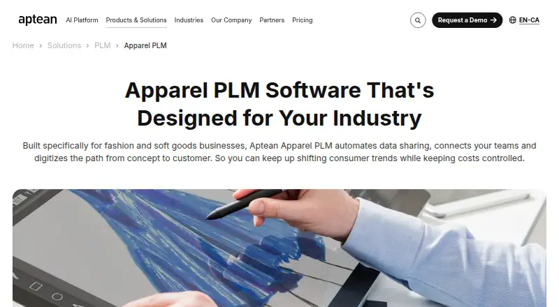Aptean Apparel PLM's website