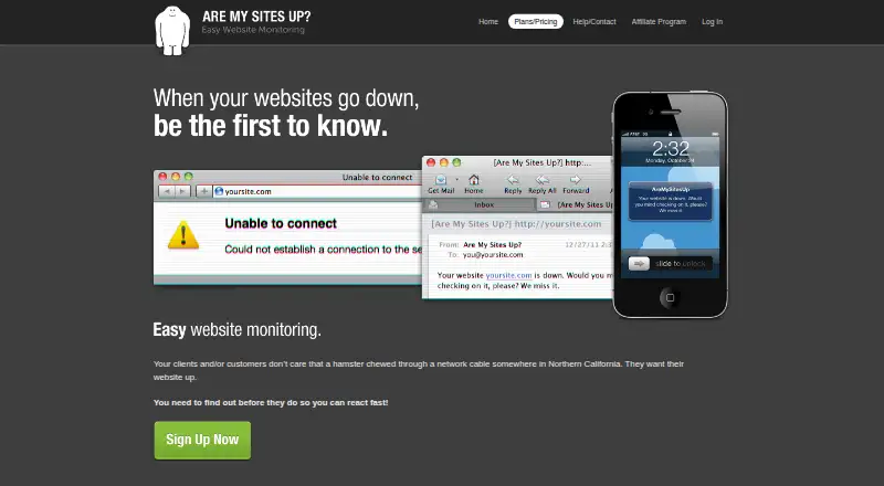 The Are My Sites Up homepage