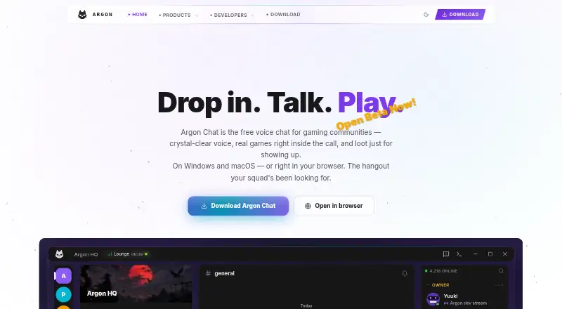 Argon Chat's website