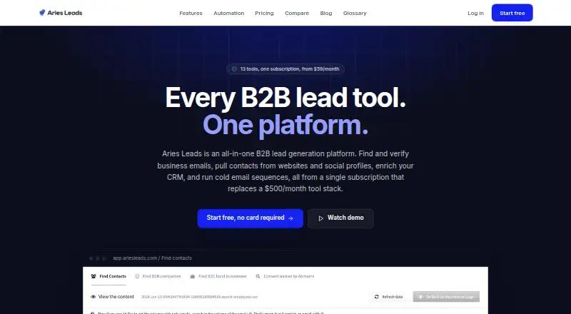 The Aries Leads homepage
