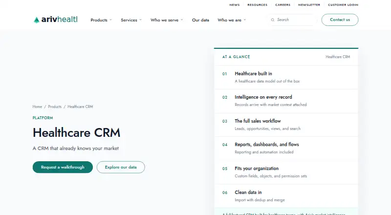 Ariv Healthcare CRM's website