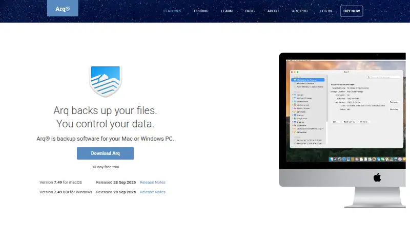 The Arq Backup homepage