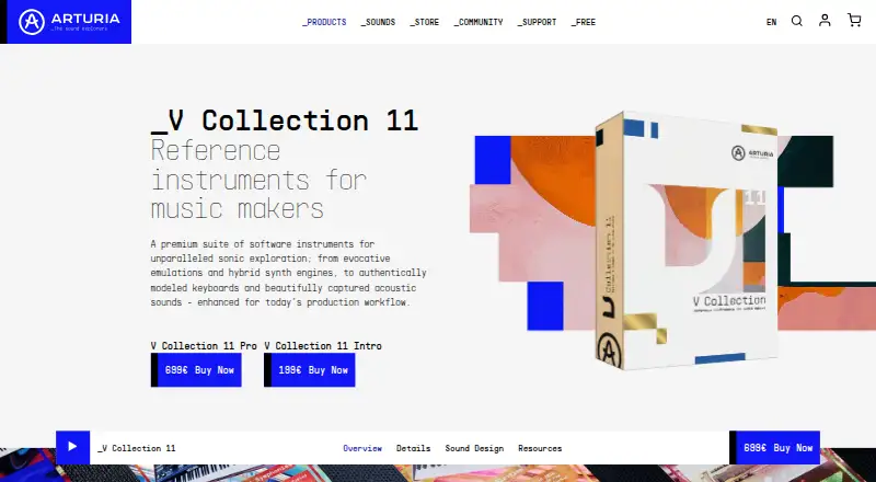 Arturia V Collection 11's website