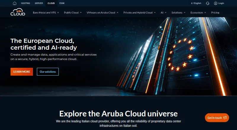 Aruba Cloud's website