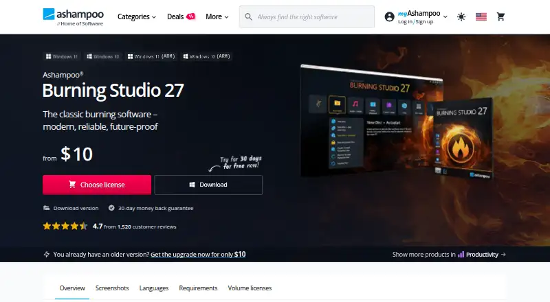 Ashampoo Burning Studio's website
