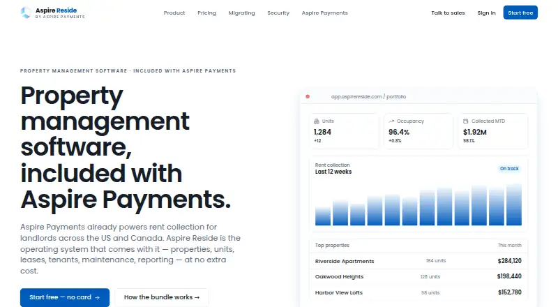The Aspire Reside homepage
