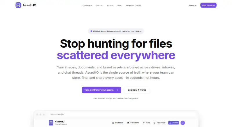 The AssetHQ homepage