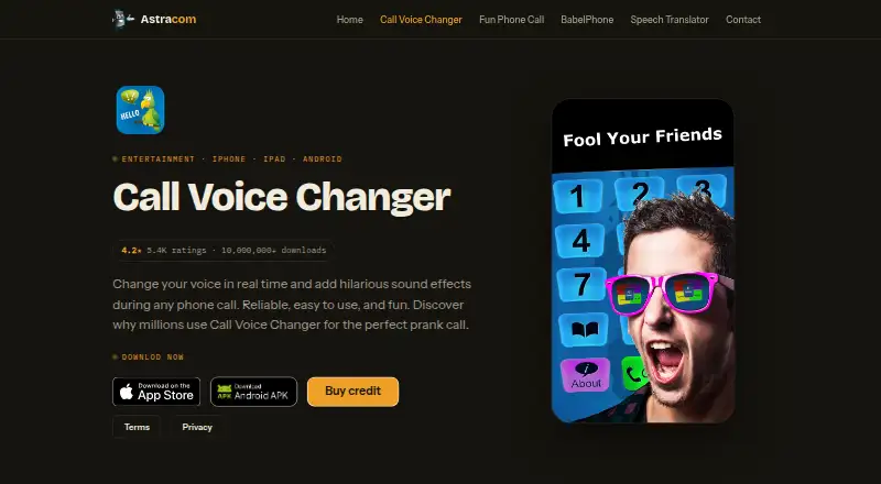 The Call Voice Changer homepage