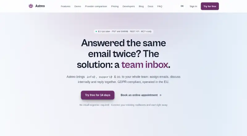 Astreo Team Inbox's website