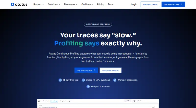Atatus Continuous Profiling's website