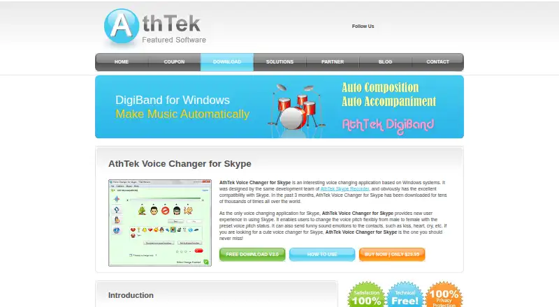 The AthTek Voice Changer for Skype homepage