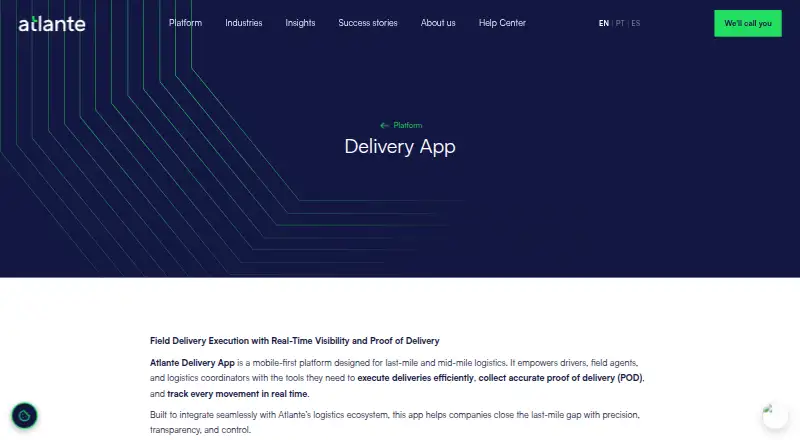 The Atlante Delivery App homepage