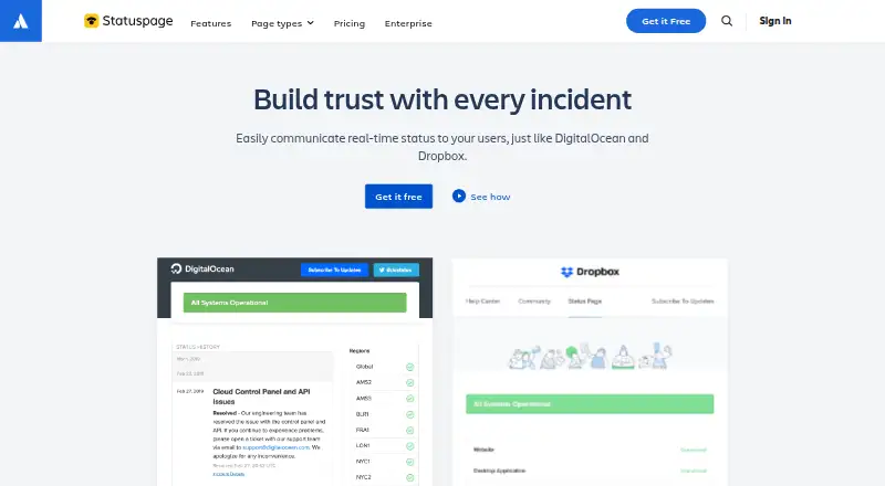 Atlassian Statuspage's website