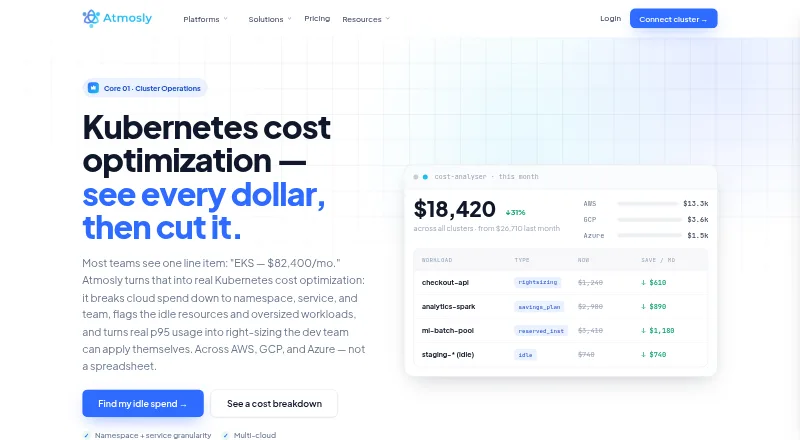 Atmosly Kubernetes Cost Optimization's website
