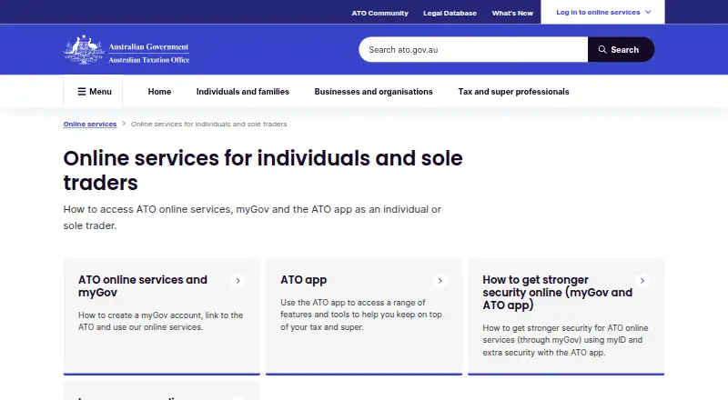 The myTax homepage