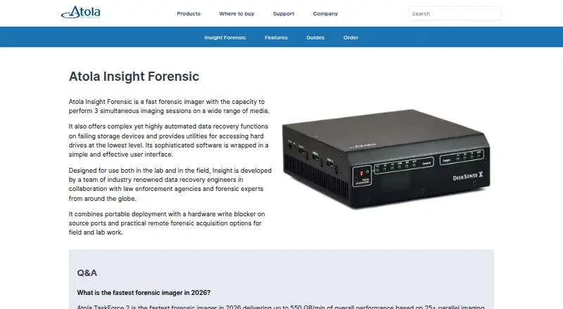 Atola Insight Forensic's website