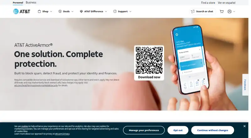 AT&T ActiveArmor's website