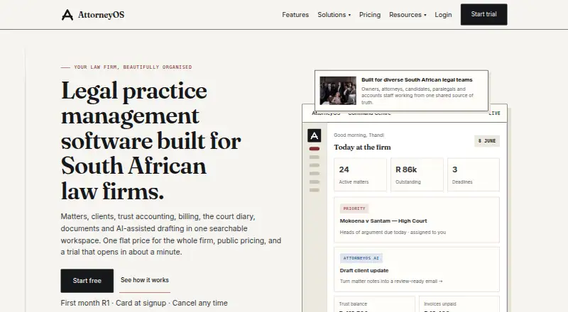 The AttorneyOS homepage
