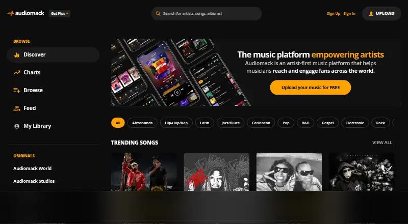 Audiomack's website