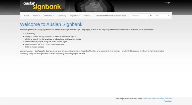 Auslan Signbank's website