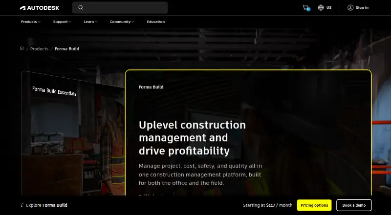 The Autodesk Forma Build homepage