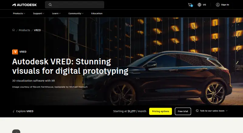 The Autodesk VRED homepage