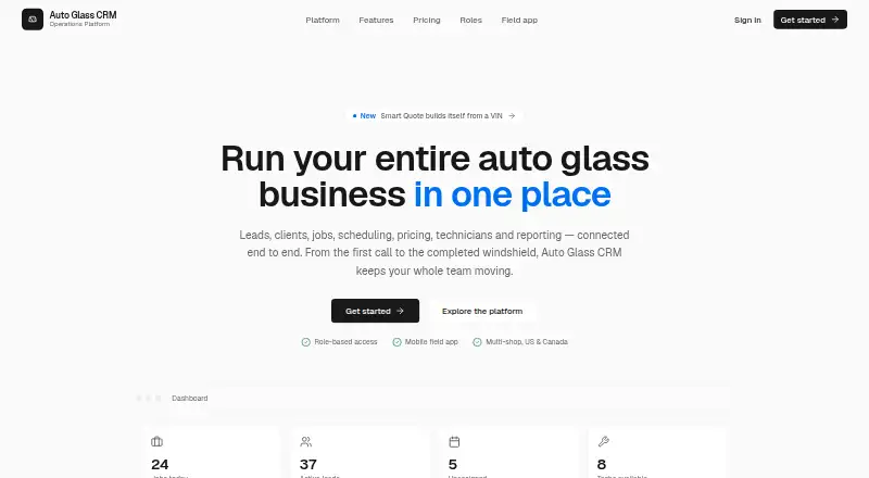 Auto Glass CRM's website