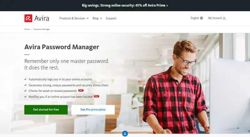 The Avira Password Manager homepage