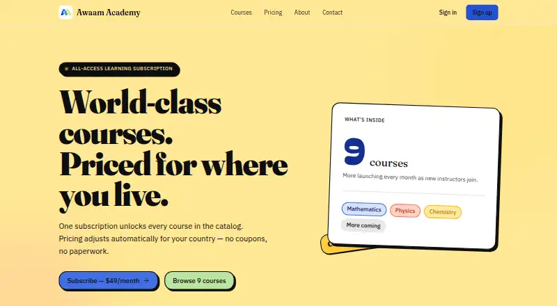 The Awaam Academy homepage