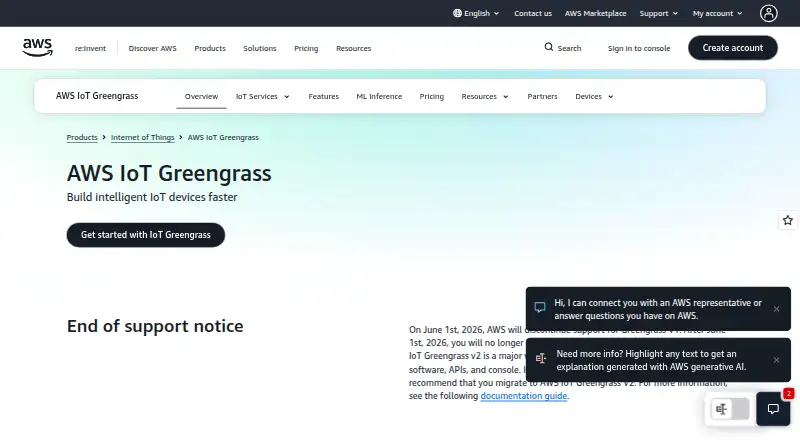 AWS IoT Greengrass's website