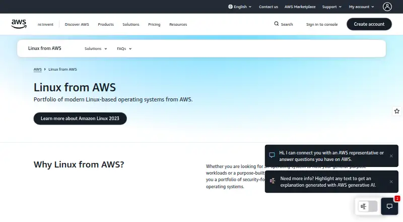 Amazon Linux's website