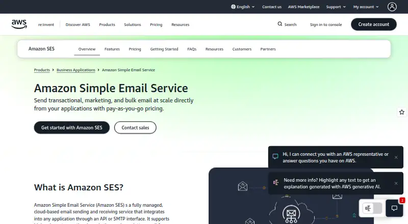 Amazon SES's website