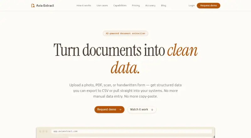 The Axia Extract homepage