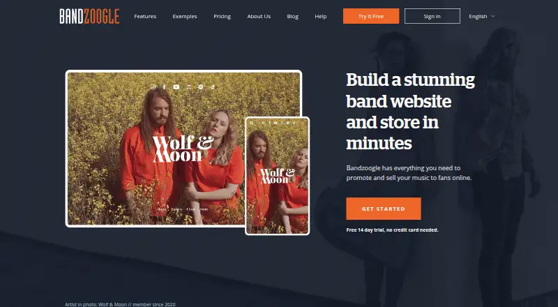 Bandzoogle's website