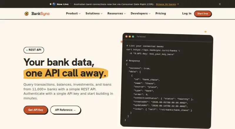 BankSync API's website