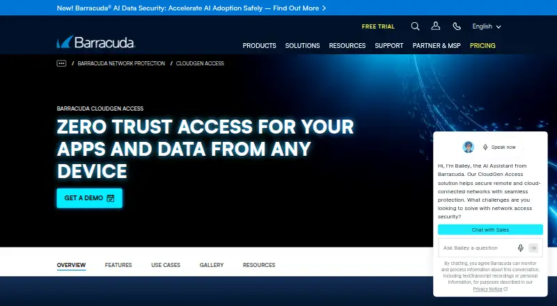 Barracuda CloudGen Access's website