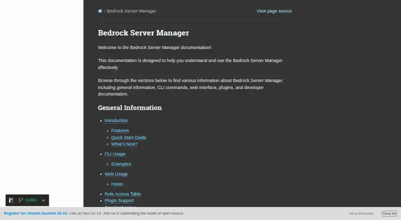 Bedrock Server Manager's website