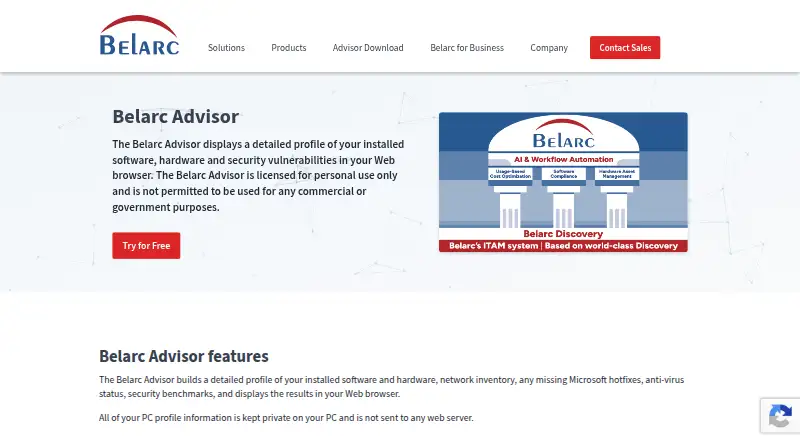Belarc Advisor's website