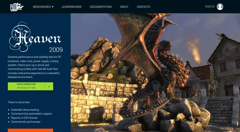 The UNIGINE Heaven Benchmark homepage