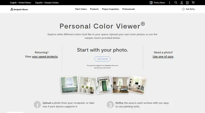 Benjamin Moore Personal Color Viewer's website
