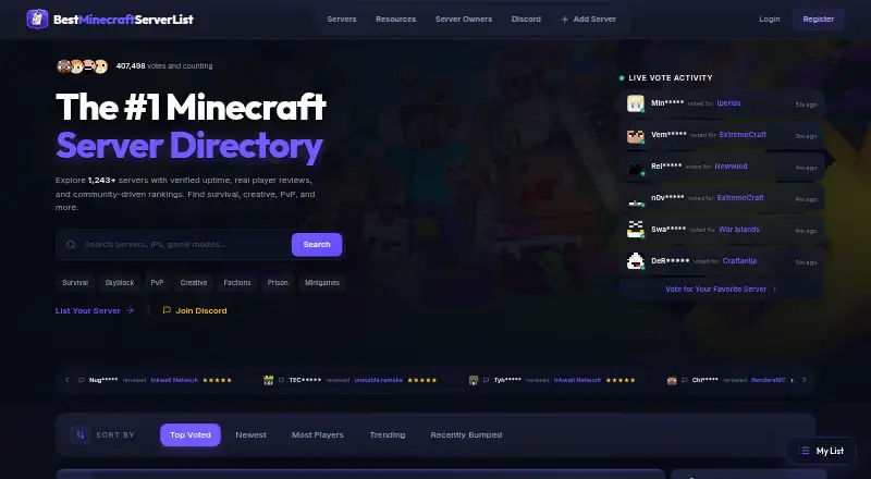 Best Minecraft Server List's website
