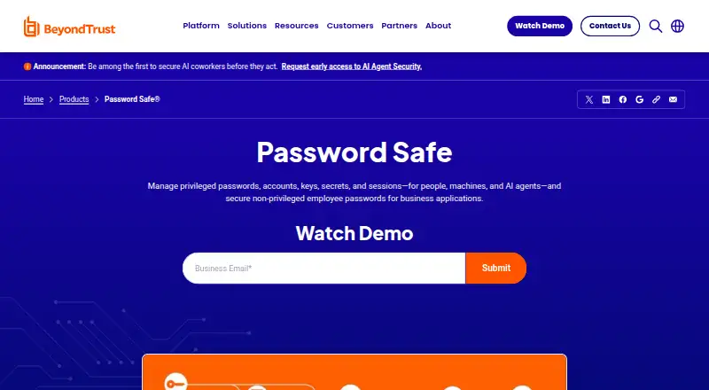 BeyondTrust Password Safe's website