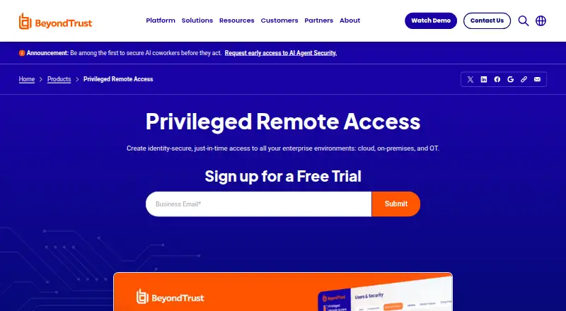 BeyondTrust Privileged Remote Access's website