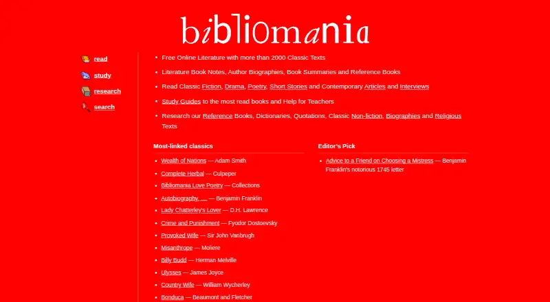The Bibliomania homepage