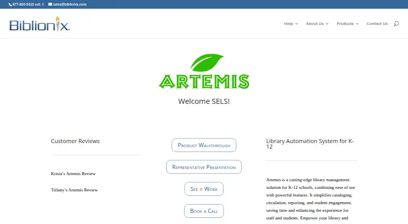 Artemis's website